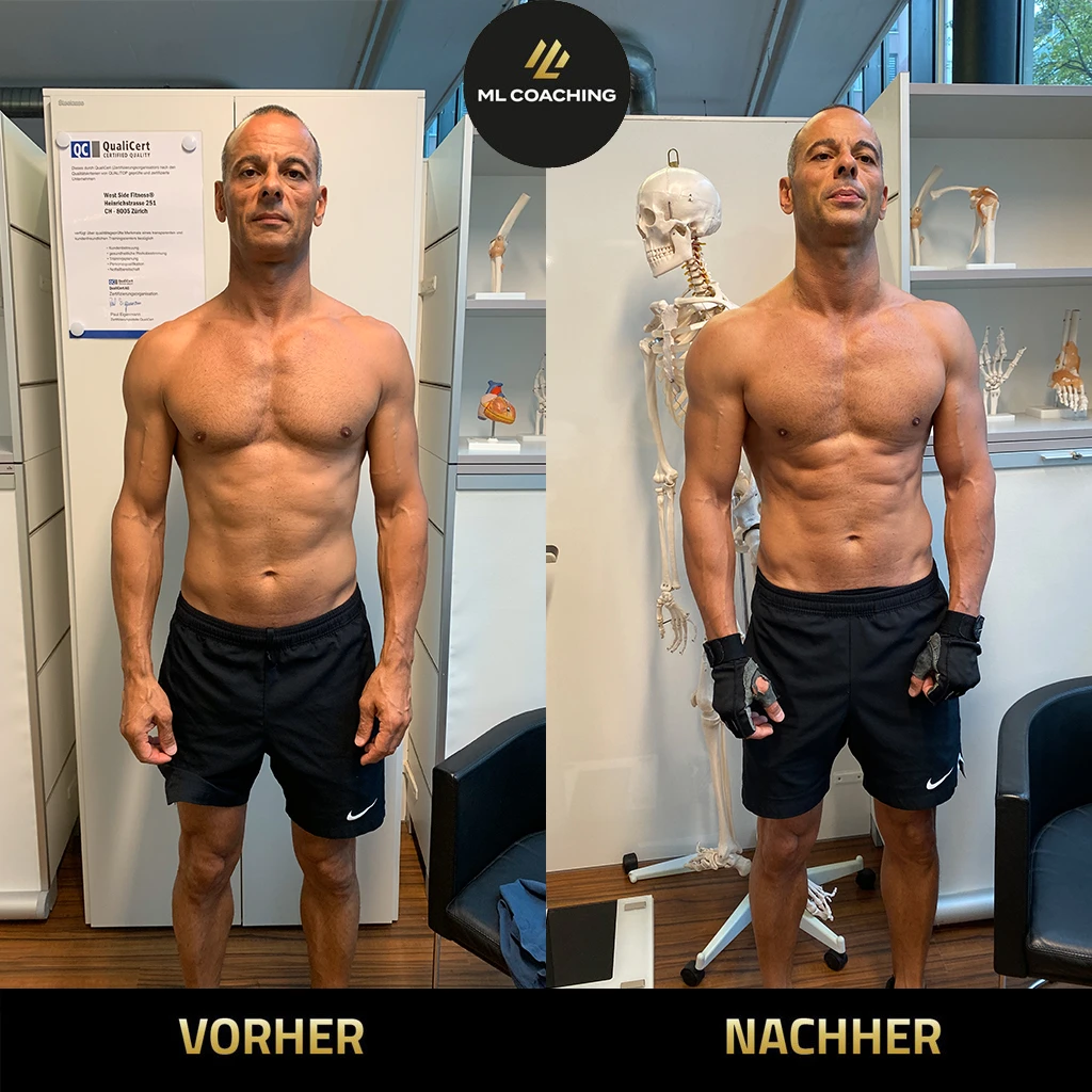 Körpertransformation Vorher-Nachher Vergleich, Klient von Marco Laterza Zürich