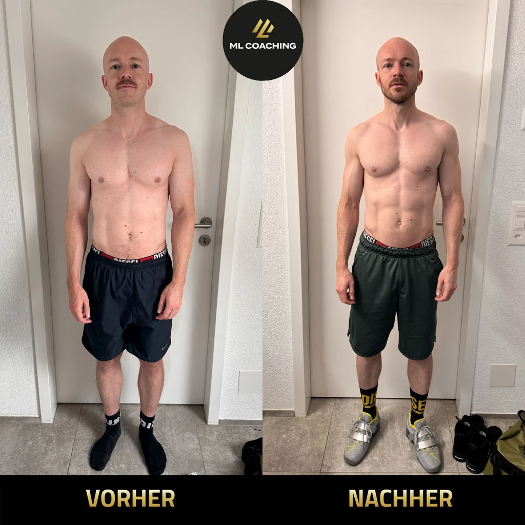 Körpertransformation Vorher-Nachher Vergleich, Klient von Marco Laterza Zürich