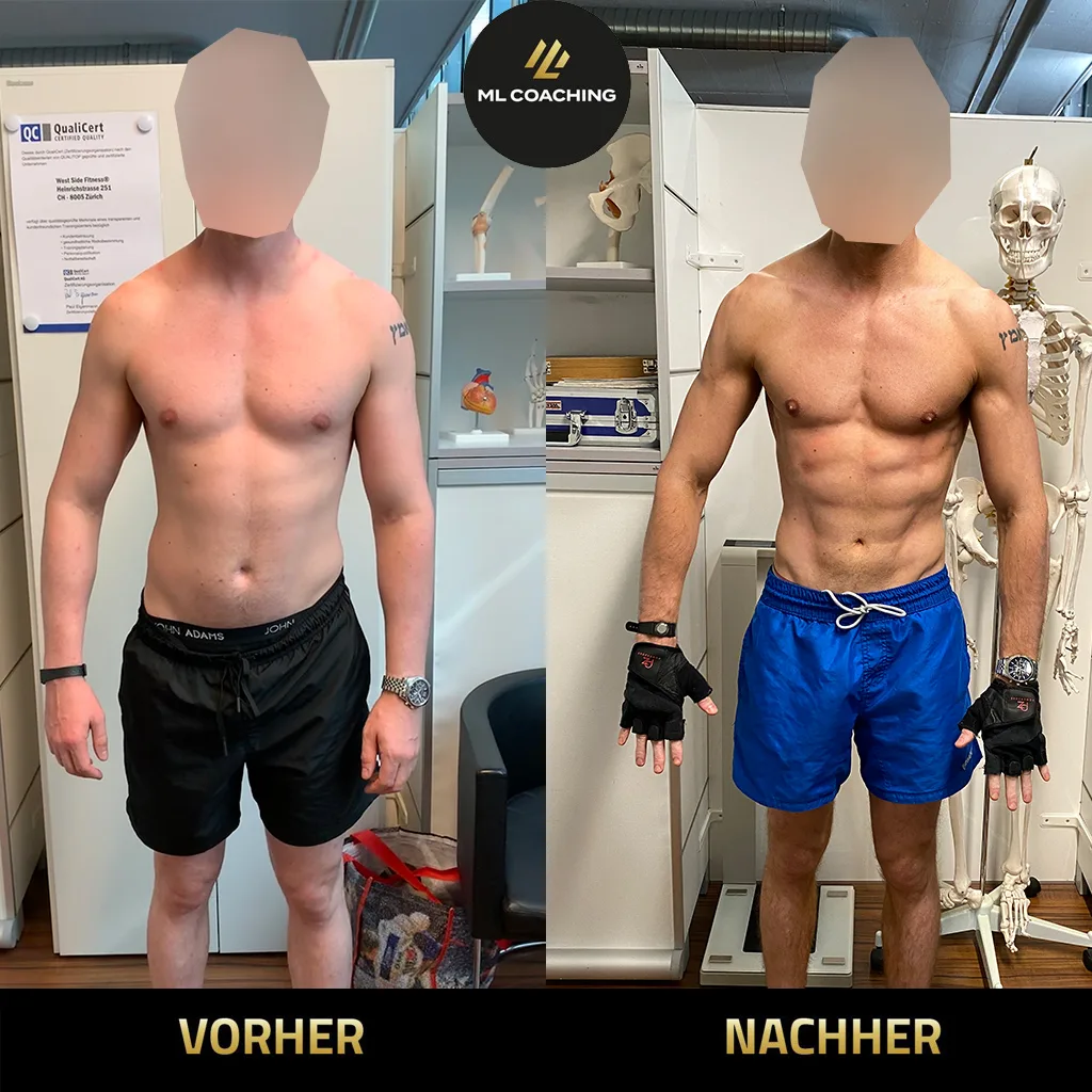 Vorher-nachher Transformation eines Pharma Executive bei Marco Laterza Personal Training Zürich: Körperfett von 17,0 % auf 9,8 % in 6 Monate